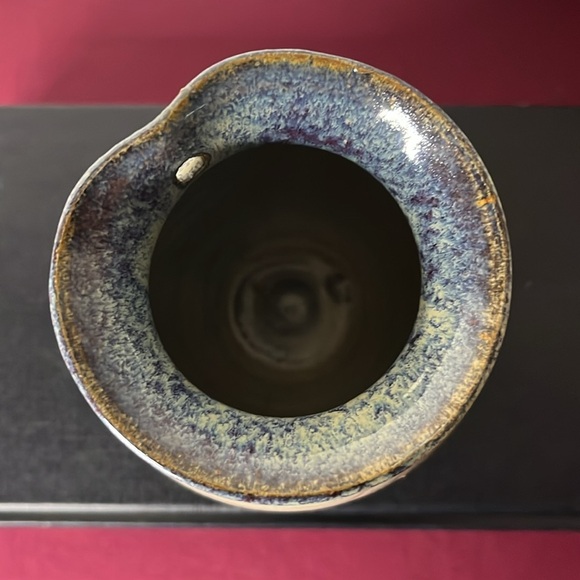 Handmade Studio Art Pottery Hanging Planter Wall Pocket Stoneware Vase Stamped - Picture 7 of 8